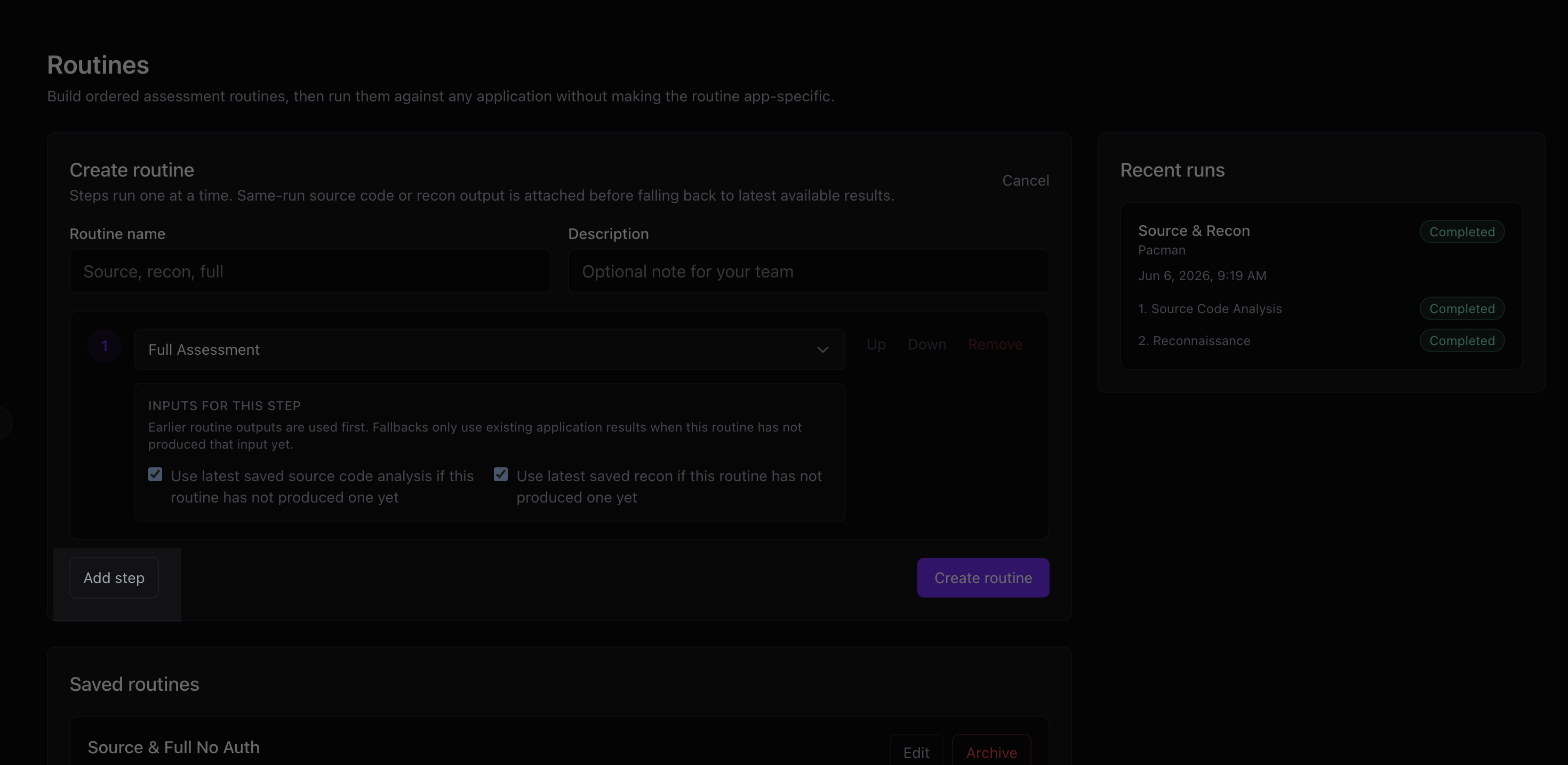 Add step button in the routine builder